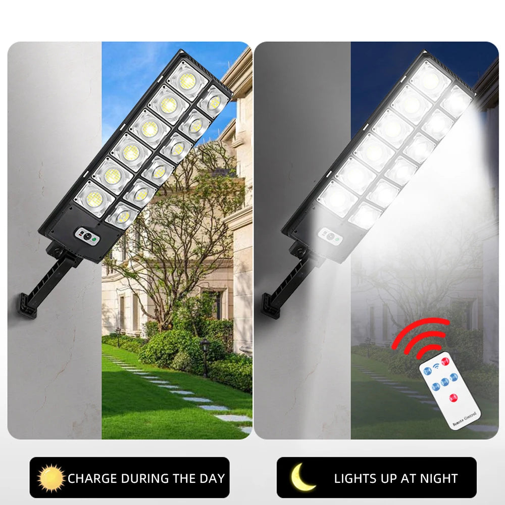 Solar Street Lights Outdoor Waterproof High Brightness Dusk To Dawn LED Yard Garden Garage Lamp Motion Sensor Remote Control