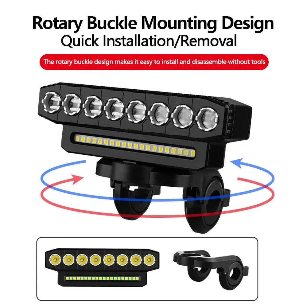 8 LED Bicycle Front Light USB Rechargeable 130dB Cycling Bike Horn Easy to Install 6 Modes Bicycle Bell Light
